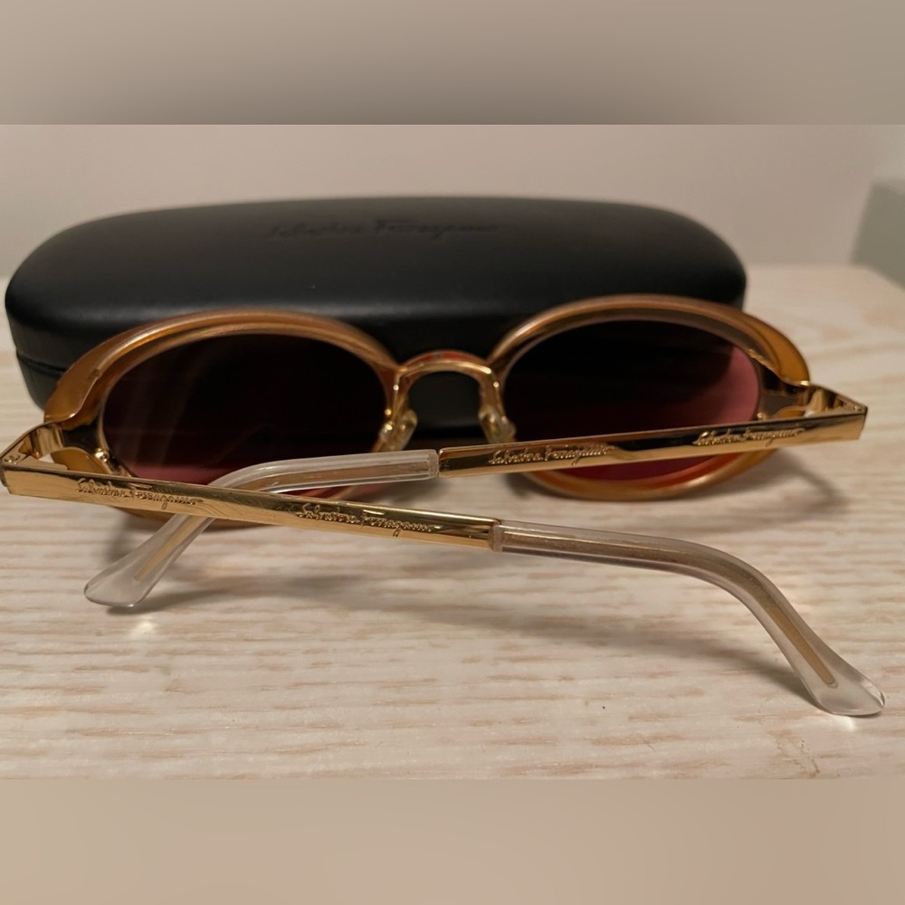 Vintage Salvatore Ferragamo Gold and Peach  Sunglasses, Rose Tinted, Oval Shape - Picture 4 of 7
